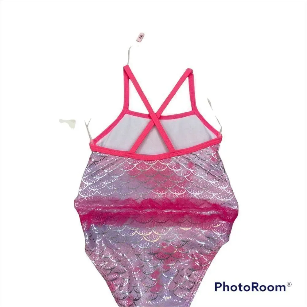 NWT Girls Real Love Brand Pink Mermaid Print One Piece Bathing‎ Suit